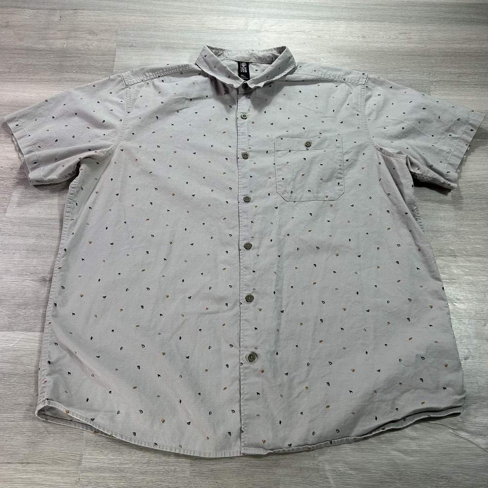 Mountain Hardwear Shirt Mens 2XL‎ Gray Graphic Short Sleeve Button Up Casual